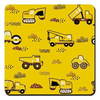 Αμαξάκια φορτωτές και μπουλντόζες, Τετράγωνο μαγνητάκι ξύλινο 9x9cm