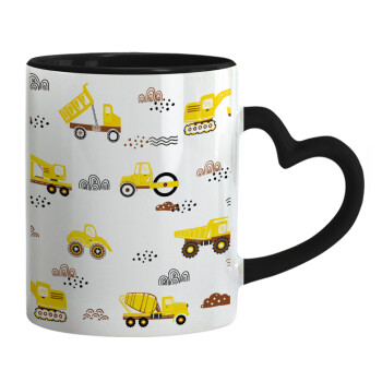 Car construction, Mug heart black handle, ceramic, 330ml