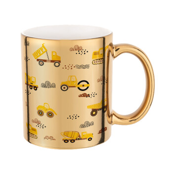 Car construction, Mug ceramic, gold mirror, 330ml