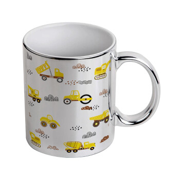 Car construction, Mug ceramic, silver mirror, 330ml