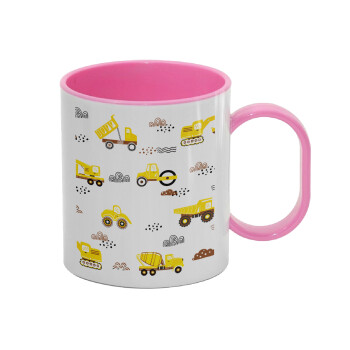 Αμαξάκια φορτωτές και μπουλντόζες, Κούπα (πλαστική) (BPA-FREE) Polymer Ροζ για παιδιά, 330ml