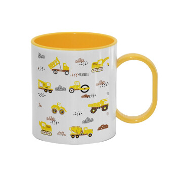 Αμαξάκια φορτωτές και μπουλντόζες, Κούπα (πλαστική) (BPA-FREE) Polymer Κίτρινη για παιδιά, 330ml