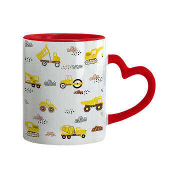Car construction, Mug heart red handle, ceramic, 330ml