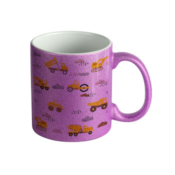 Αμαξάκια φορτωτές και μπουλντόζες, Κούπα Μωβ Glitter που γυαλίζει, κεραμική, 330ml