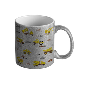 Car construction, Κούπα Ασημένια Glitter που γυαλίζει, κεραμική, 330ml