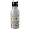 Water bottle Silver with straw, stainless steel 600ml