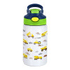 Children's hot water bottle, stainless steel, with safety straw, green, blue (350ml)