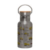 Stainless steel metallic thermos flask, silver with a bamboo lid, double-walled, 350ml.