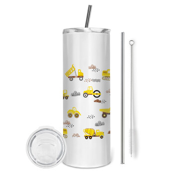 Car construction, Eco friendly stainless steel tumbler 600ml, with metal straw & cleaning brush