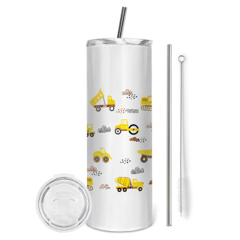 Car construction, Tumbler stainless steel 600ml, with metal straw & cleaning brush