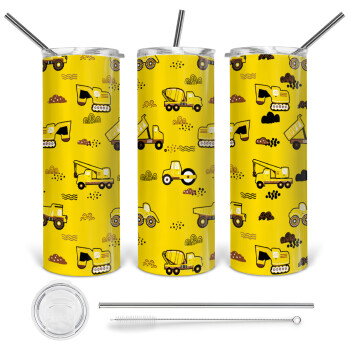 Car construction, 360 Eco friendly stainless steel tumbler 600ml, with metal straw & cleaning brush