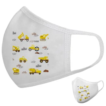 Αμαξάκια φορτωτές και μπουλντόζες, Μάσκα υφασμάτινη υψηλής άνεσης παιδική (Δώρο πλαστική θήκη)
