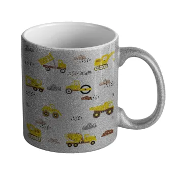 Car construction, Κούπα Ασημένια Glitter που γυαλίζει, κεραμική, 330ml