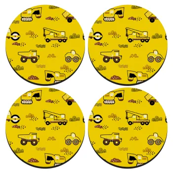 Αμαξάκια φορτωτές και μπουλντόζες, ΣΕΤ 4 Σουβέρ ξύλινα στρογγυλά (9cm)