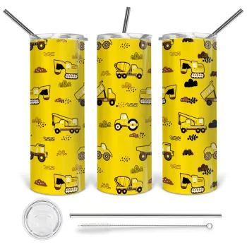 Car construction, Tumbler stainless steel 600ml, with metal straw & cleaning brush