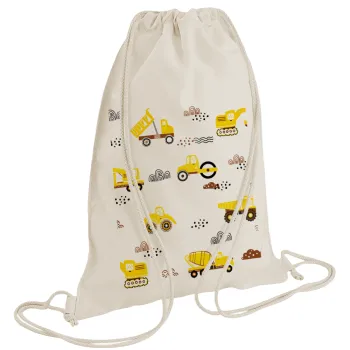 Αμαξάκια φορτωτές και μπουλντόζες, Τσάντα πλάτης πουγκί GYMBAG natural (28x40cm)