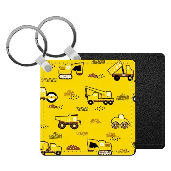 Car construction, Μπρελόκ Δερματίνη, τετράγωνο ΜΑΥΡΟ (5x5cm)