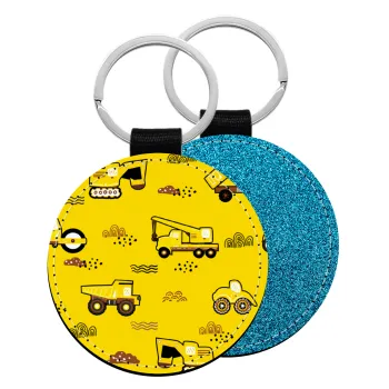 Car construction, Μπρελόκ Δερματίνη, στρογγυλό ΜΠΛΕ (5cm)