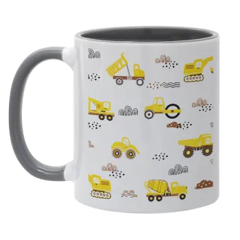 Car construction, Mug colored grey, ceramic, 330ml