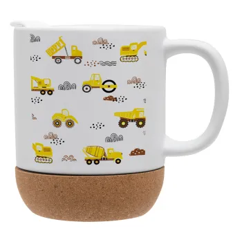 Αμαξάκια φορτωτές και μπουλντόζες, Κούπα, κεραμική με βάση φελού και καπάκι (ΜΑΤ), 330ml