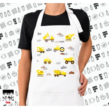 Αμαξάκια φορτωτές και μπουλντόζες, Ποδιά μακριά Σεφ ολόσωμη με τσέπες white (ΕΝΗΛΙΚΩΝ)