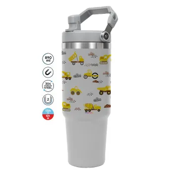 Car construction, GREY color, 890ml (30oz) stainless Steel Tumbler with Handle