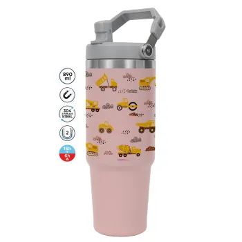 Car construction, Pink color, 890ml (30oz) stainless Steel Tumbler with Handle