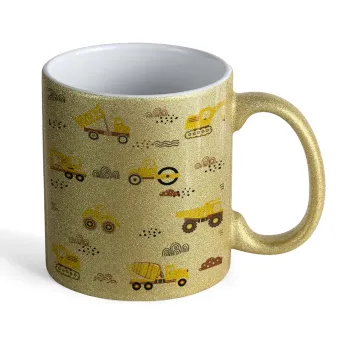 Car construction, Κούπα Χρυσή Glitter που γυαλίζει, κεραμική, 330ml