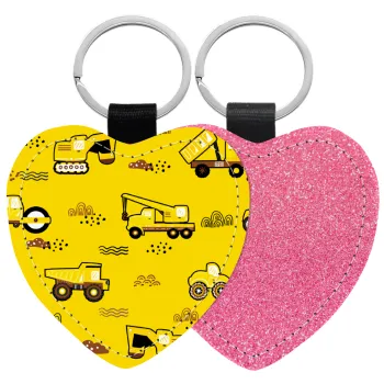Car construction, Μπρελόκ PU δερμάτινο glitter καρδιά ΡΟΖ