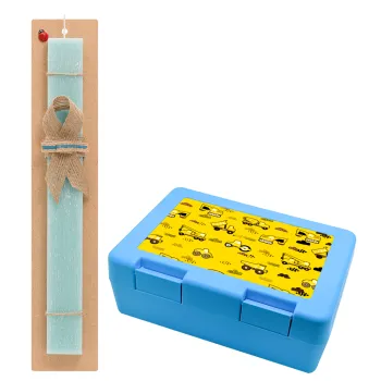 Car construction, Easter Set, children's snack container BLUE & Easter aromatic flat candle (30cm) (TURQUOISE)