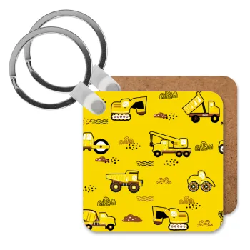 Αμαξάκια φορτωτές και μπουλντόζες, Μπρελόκ Ξύλινο τετράγωνο MDF