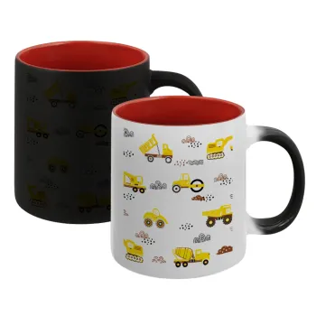 Car construction, Κούπα Μαγική εσωτερικό κόκκινο, κεραμική, 330ml που αλλάζει χρώμα με το ζεστό ρόφημα