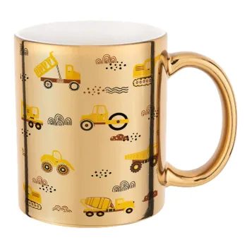 Car construction, Mug ceramic, gold mirror, 330ml