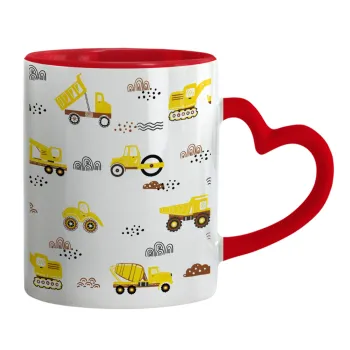 Car construction, Mug heart red handle, ceramic, 330ml