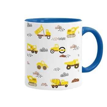 Car construction, Mug colored blue, ceramic, 330ml