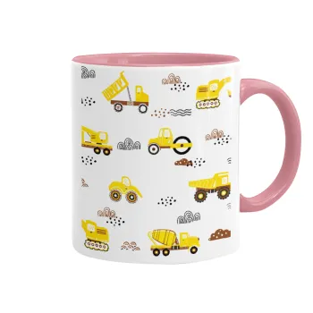 Car construction, Mug colored pink, ceramic, 330ml