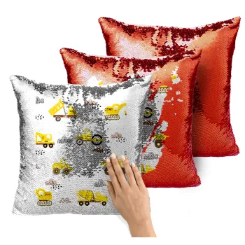 Car construction, Μαξιλάρι καναπέ Μαγικό Κόκκινο με πούλιες 40x40cm περιέχεται το γέμισμα