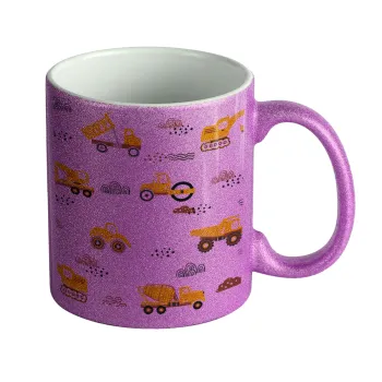 Αμαξάκια φορτωτές και μπουλντόζες, Κούπα Μωβ Glitter που γυαλίζει, κεραμική, 330ml