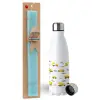 Easter Set, metallic stainless steel water bottle (750ml) & aromatic flat Easter candle (30cm) (TURQUOISE)