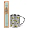 Easter Set, metallic thermal cup (300ml) & aromatic flat Easter candle (30cm) (TURQUOISE)