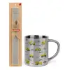 Easter Set, metallic thermal cup (300ml) & Easter aromatic flat candle (30cm) (GRAY)