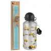 Easter Set, metallic silver aluminum water bottle (500ml) & scented flat Easter candle (30cm) (TURQUOISE)
