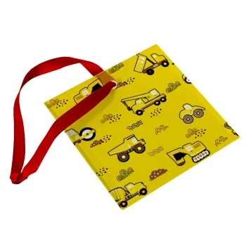 Car construction, Christmas ornament, glass square ornament 9x9cm