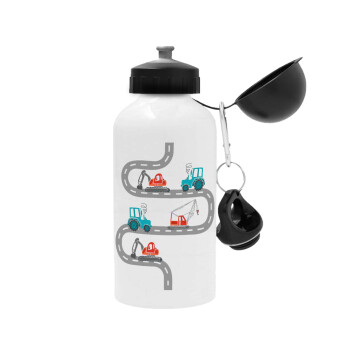 excavator along road, Metal water bottle, White, aluminum 500ml
