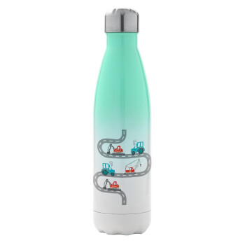 excavator along road, Metal mug thermos Green/White (Stainless steel), double wall, 500ml