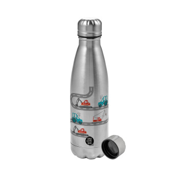 excavator along road, Metallic water bottle, stainless steel, 750ml