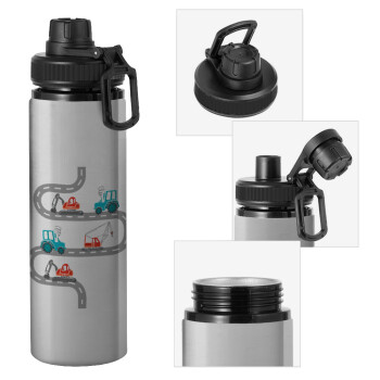 excavator along road, Metallic water bottle with safety cap, 850ml aluminum