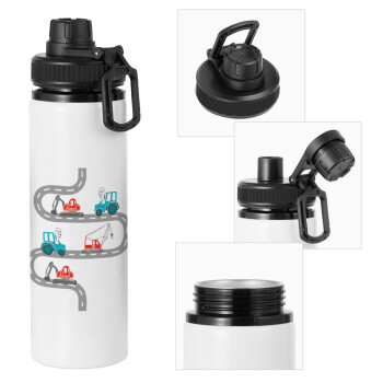 excavator along road, Metal water bottle with safety cap, aluminum 850ml