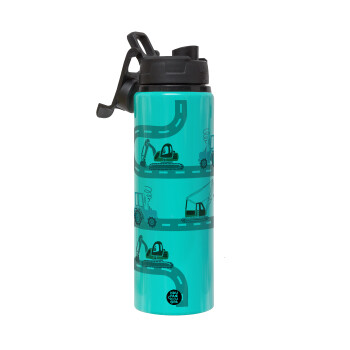 excavator along road, Metallic water bottle with safety lid, 850ml aluminum