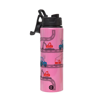 excavator along road, Metallic water bottle with safety lid, 850ml aluminum